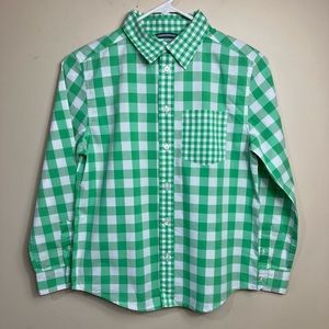 - Boys Wonder Nation Green and White Plaid Shirt
